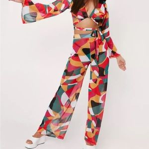 Abstract print beach cover up set